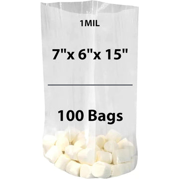 LDPE 1 mil 7" X 6" X 15" Clear Gusseted Poly Bags 100 Bags